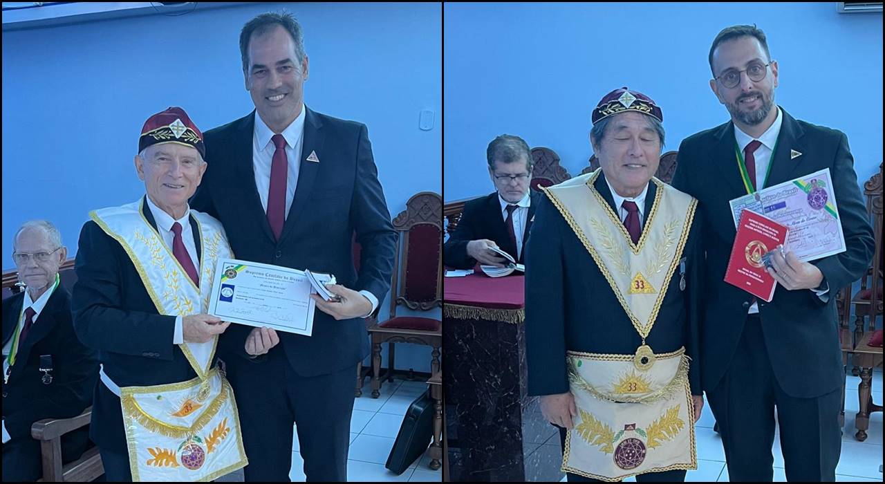 Carlos Renato recebe diploma do Irmão Lauro Dela Libera / Joao Paulo recebe diploma do Irmão Hugo Seguchi